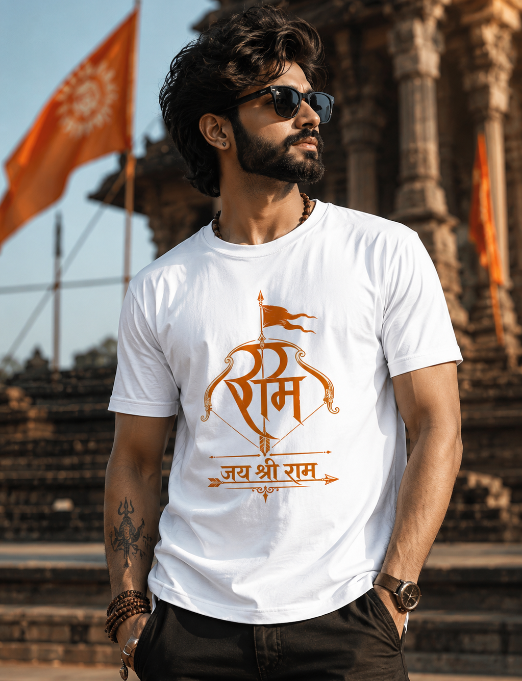 Jai Shree Ram Bow & Flag Graphic T-Shirt