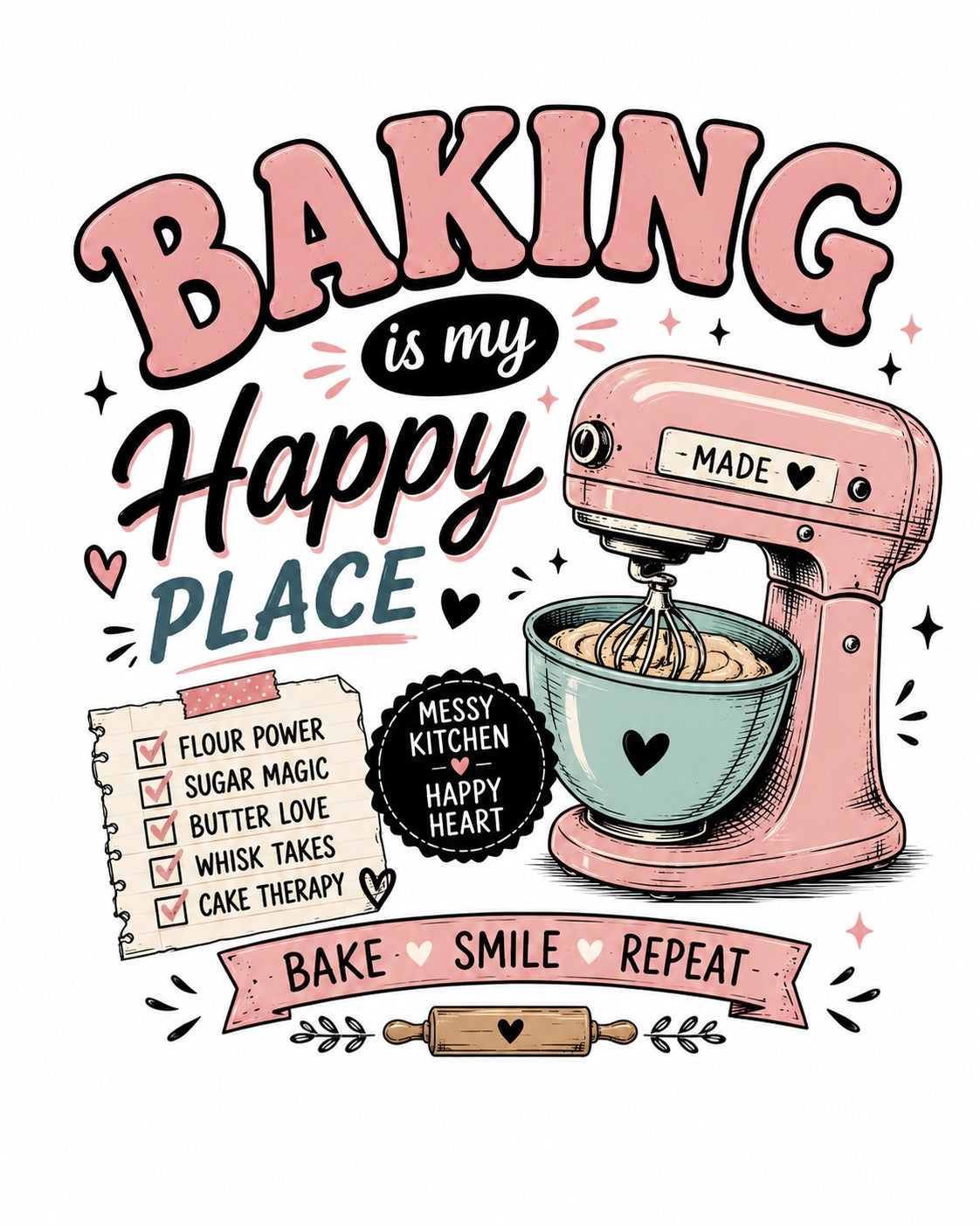 Baking Is My Happy Place White Unisex Graphic T-Shirt for Bakers
