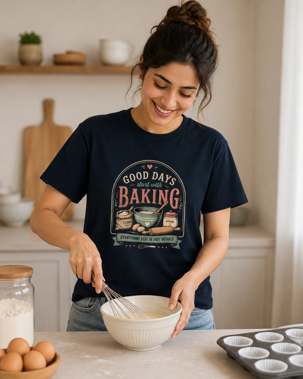 Good Days Start With Baking - Navy Blue Round Neck Baking T-shirt