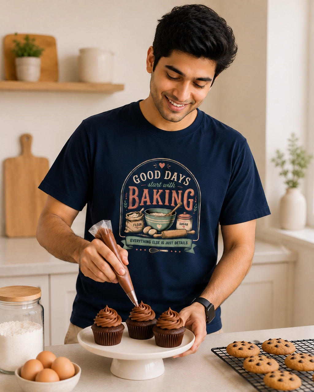Good Days Start With Baking - Navy Blue Round Neck Baking T-shirt