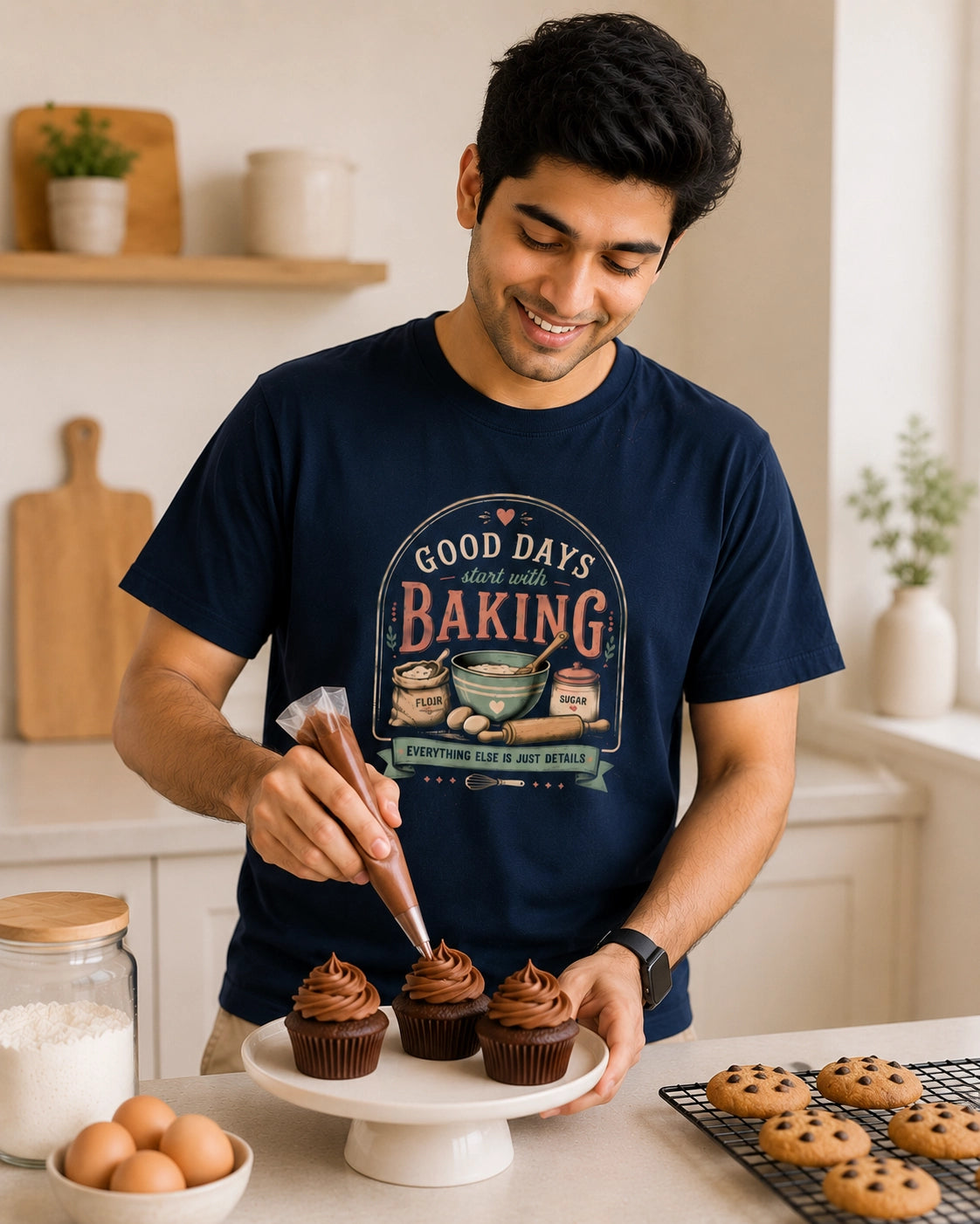 Good Days Start With Baking - Navy Blue Round Neck Baking T-shirt