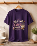 Baking Is My Happy Place - Purple Round Neck Baking T-shirt