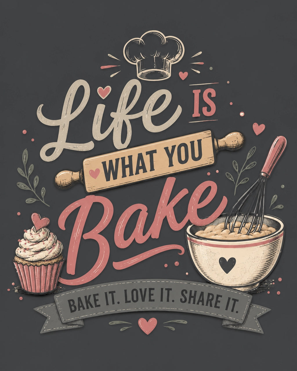 Life Is What You Bake - Grey Melange Round Neck Baking T-shirt