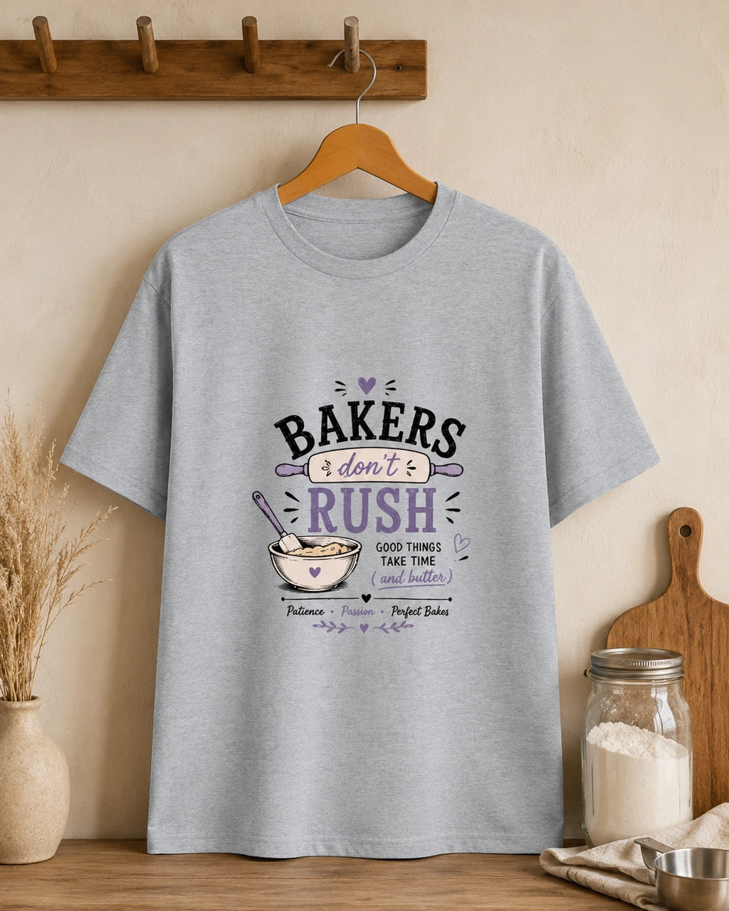 Bakers Don't Rush - Grey Melange Round Neck Baking T-shirt