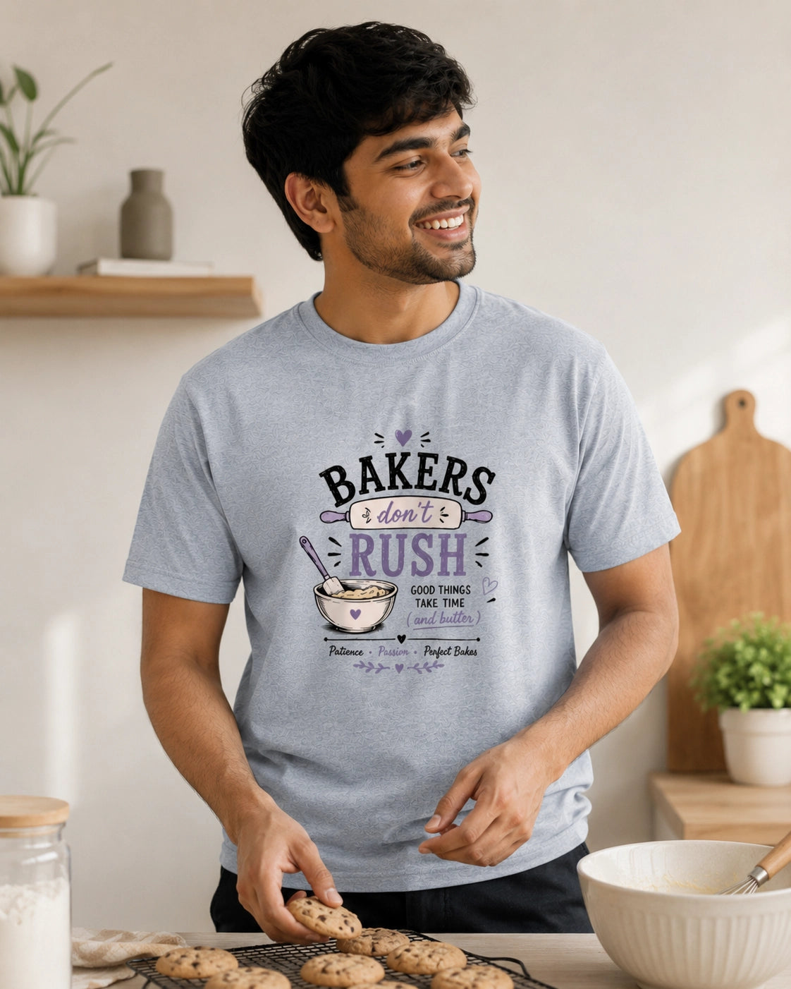 Bakers Don't Rush - Grey Melange Round Neck Baking T-shirt
