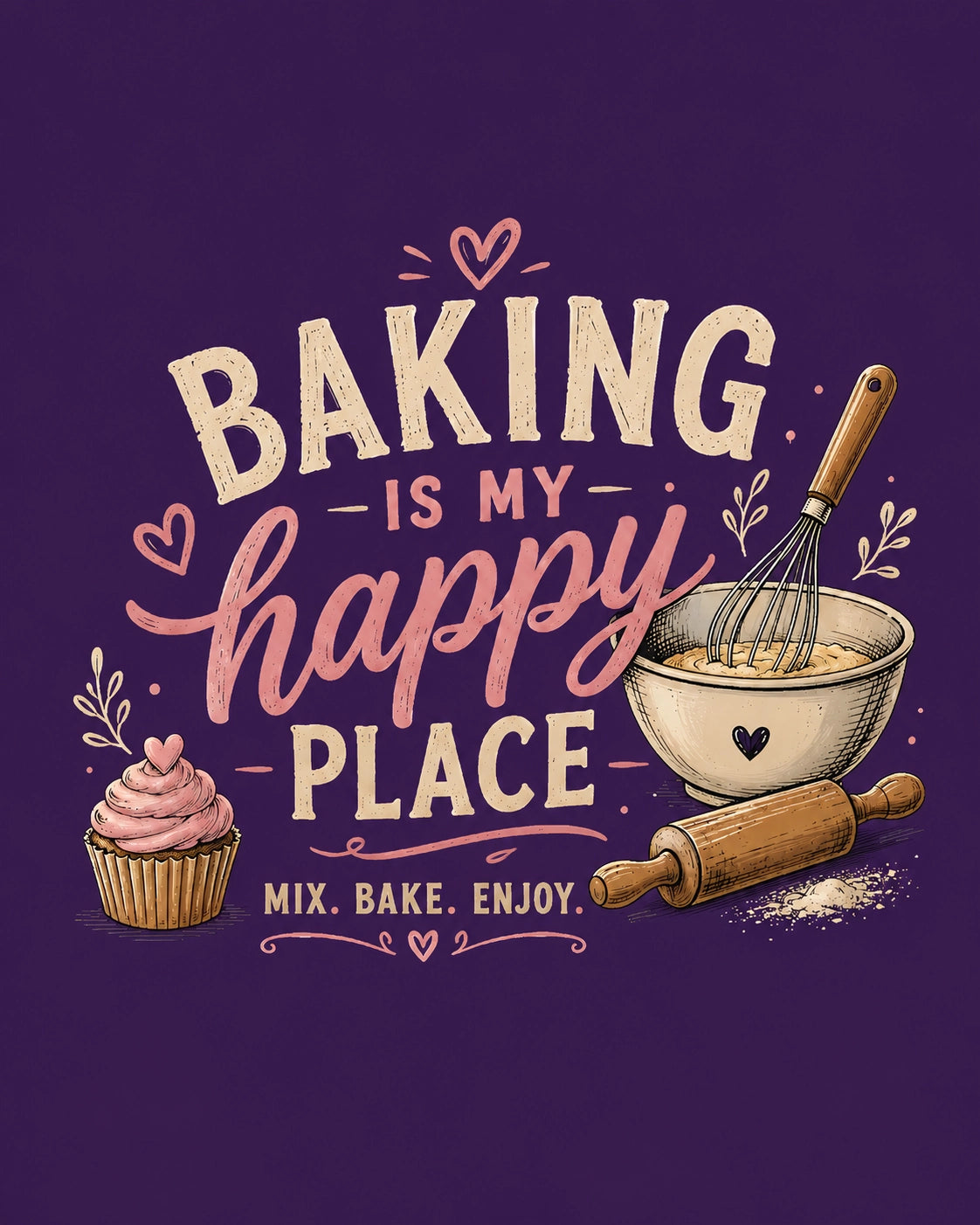 Baking Is My Happy Place - Purple Round Neck Baking T-shirt