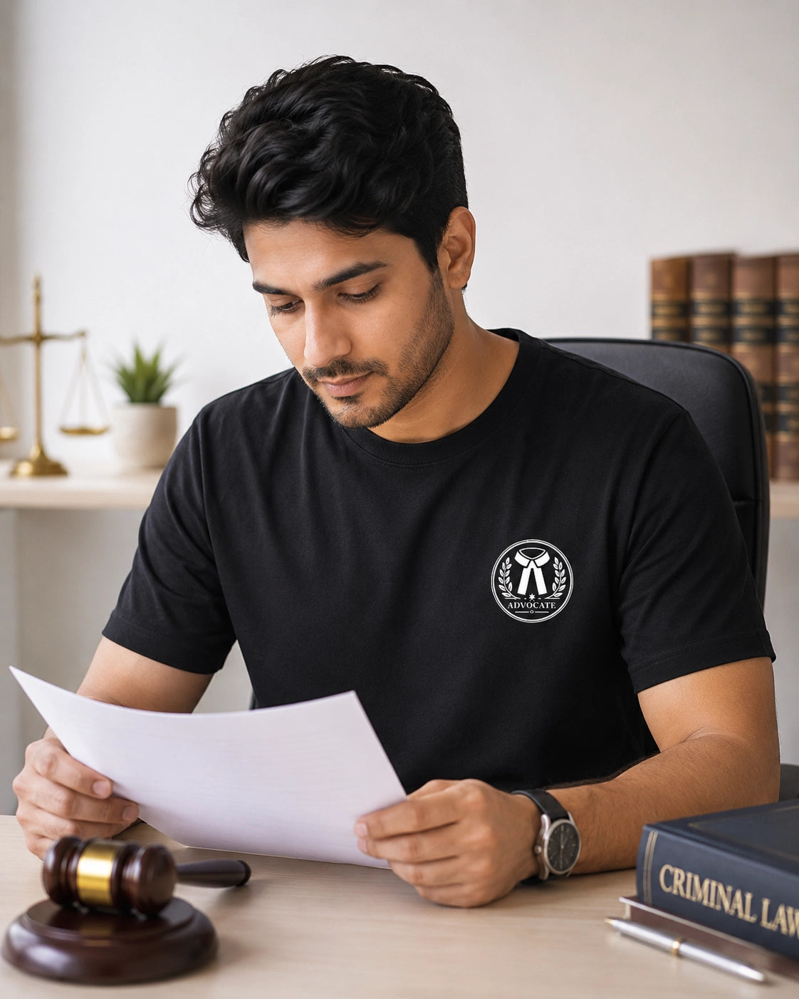 Advocate Logo - Black Round Neck Lawyer T-shirt