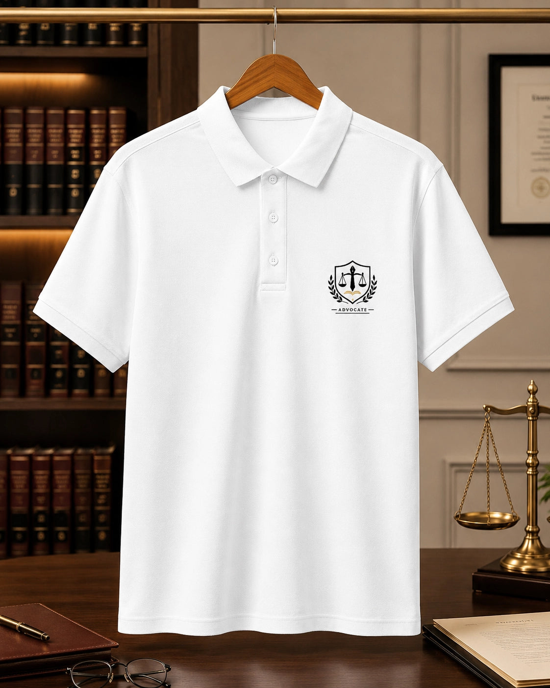 Advocate Logo - White Polo Neck Lawyer T-shirt