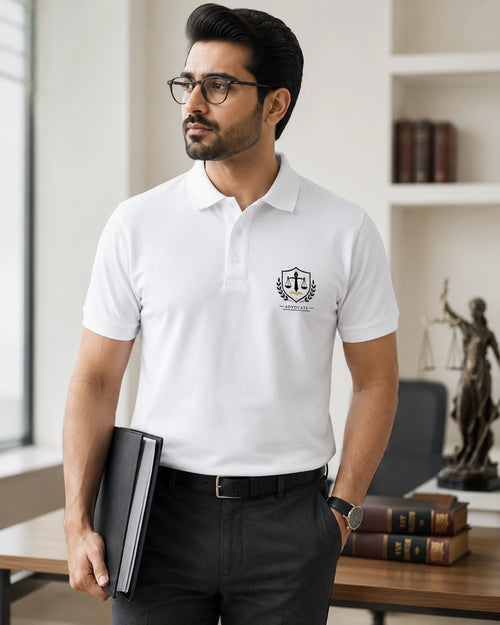 Advocate Logo - White Polo Neck Lawyer T-shirt