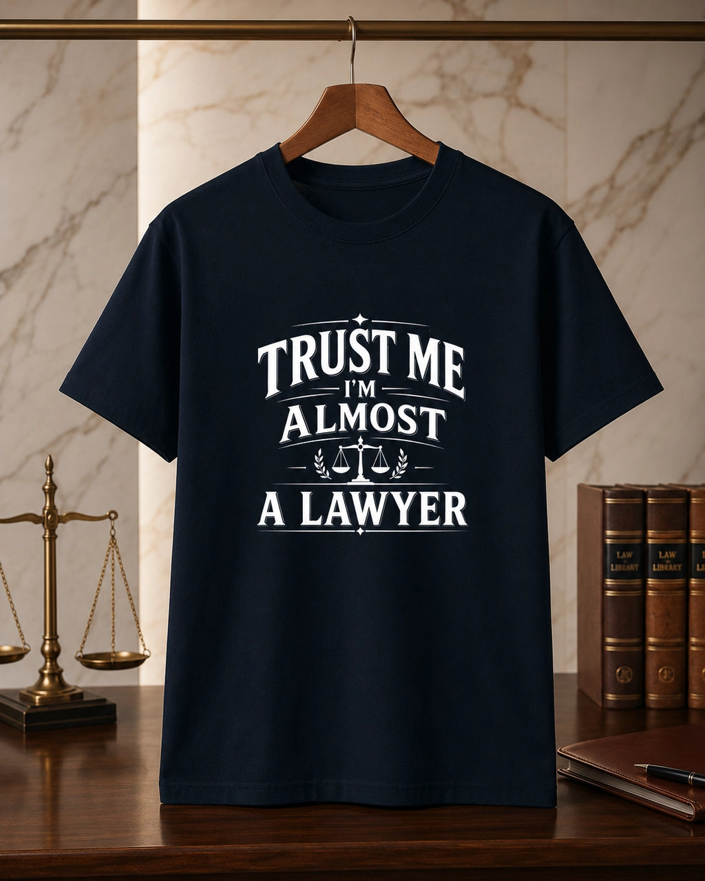 Trust Me I'm Almost A Lawyer - Navy Blue Round Neck Law Student T-shirt