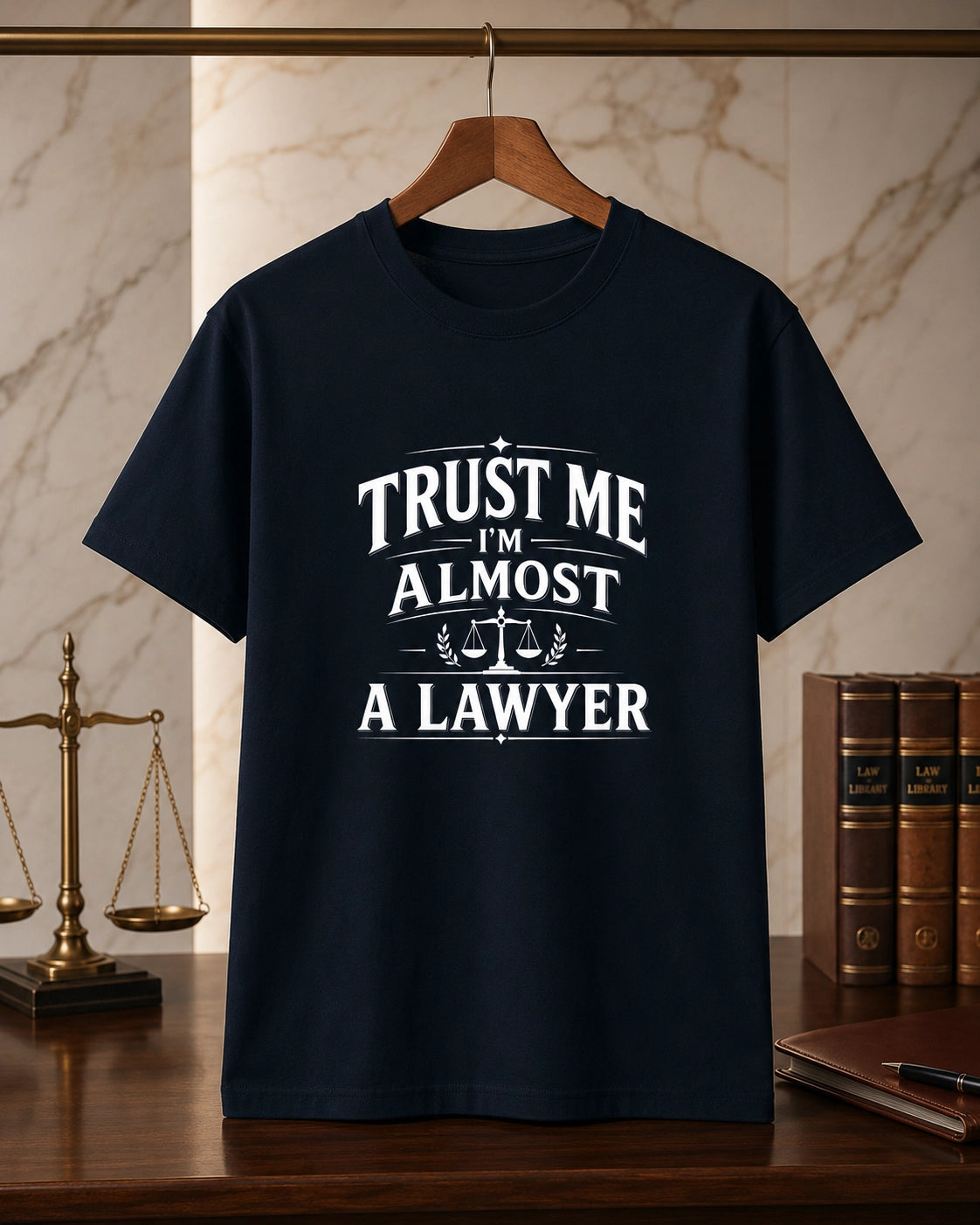 Trust Me I'm Almost A Lawyer - Navy Blue Round Neck Law Student T-shirt