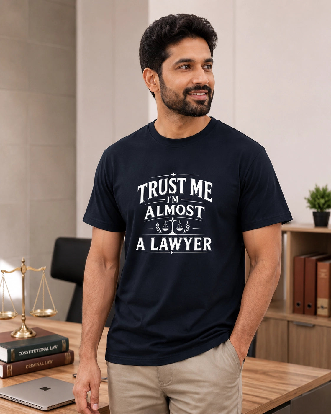 Trust Me I'm Almost A Lawyer - Navy Blue Round Neck Law Student T-shirt