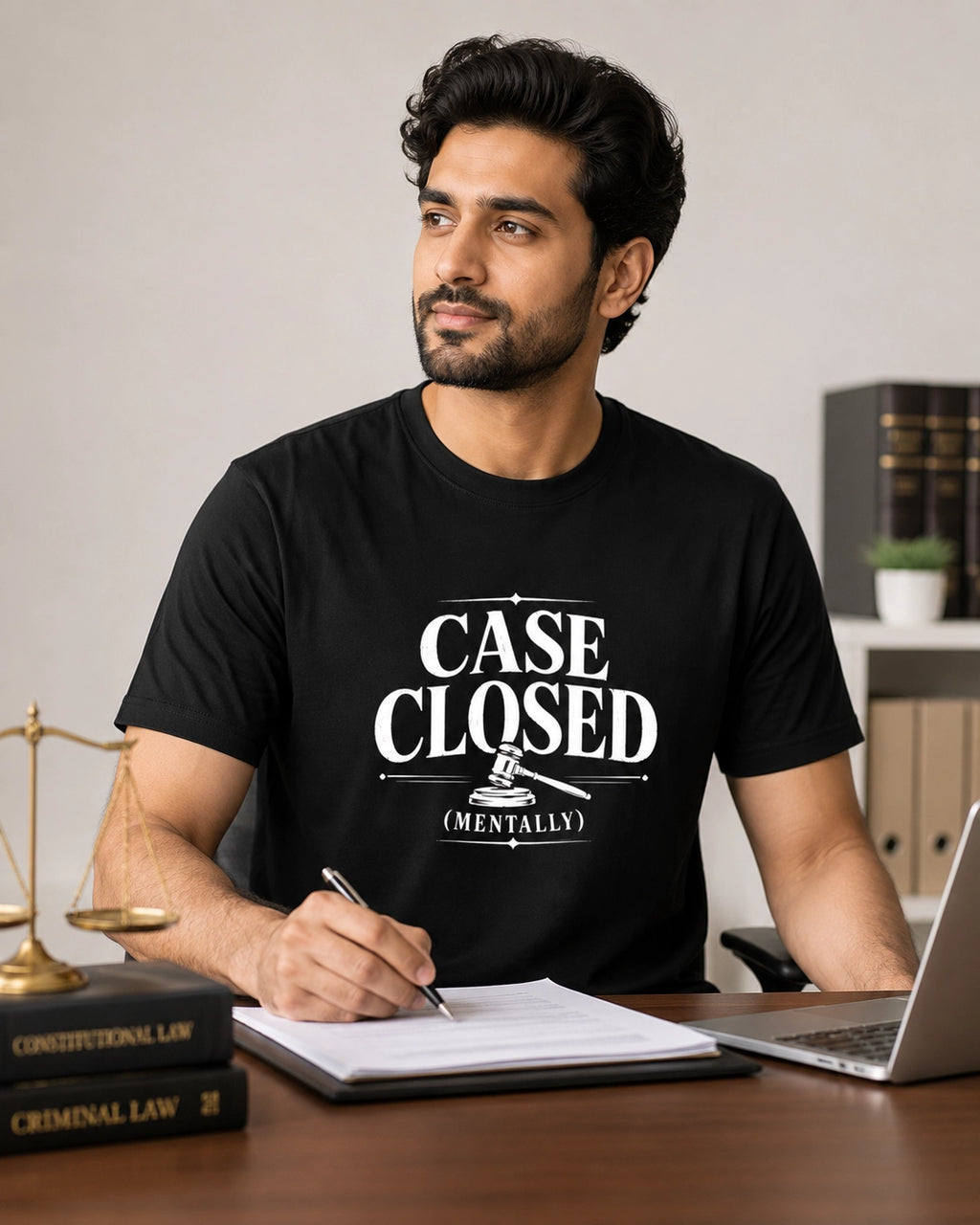 Case Closed (Mentally) - Black Round Neck Lawyer T-shirt