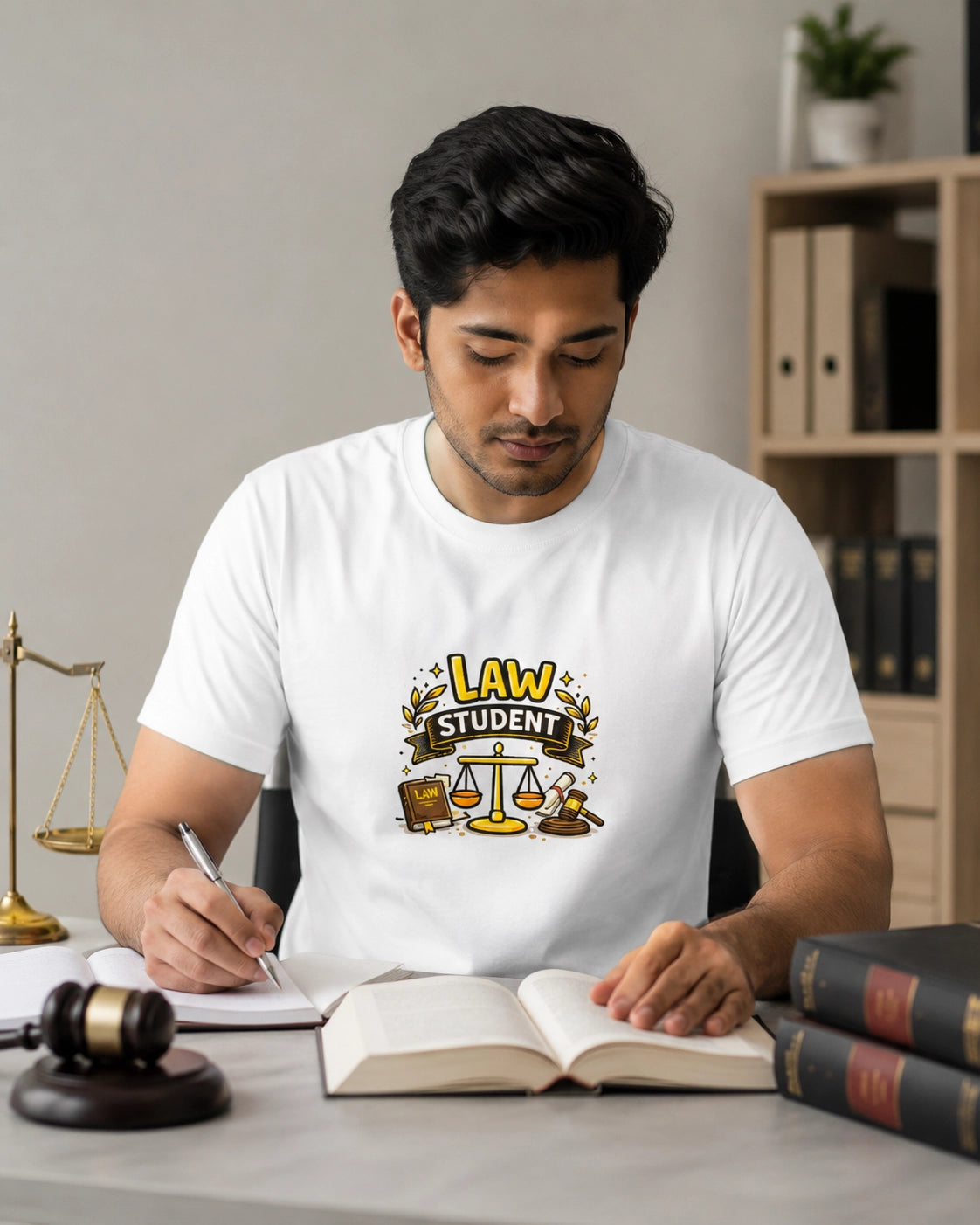 Law Student - White Round Neck Law Student T-shirt