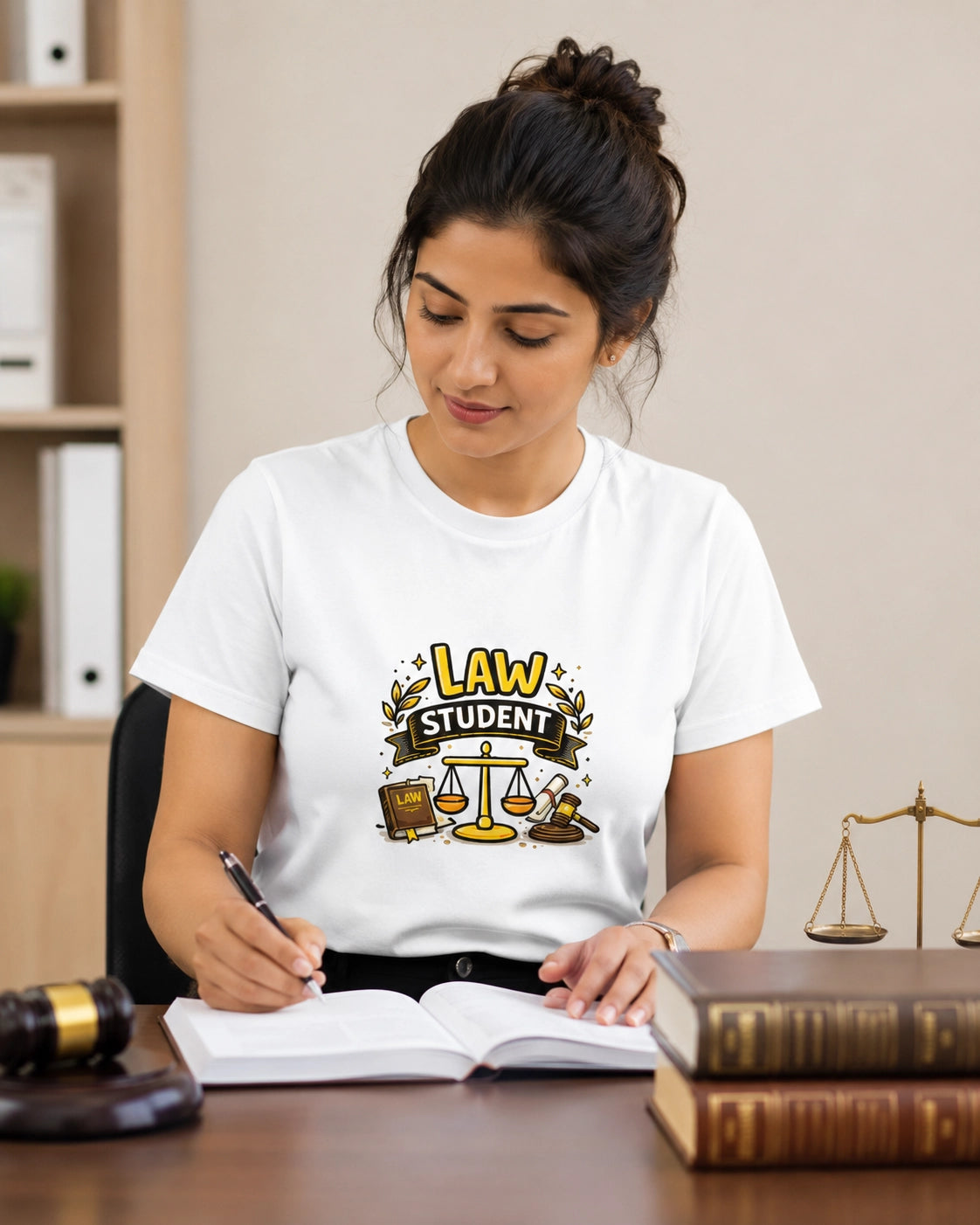 Law Student - White Round Neck Law Student T-shirt