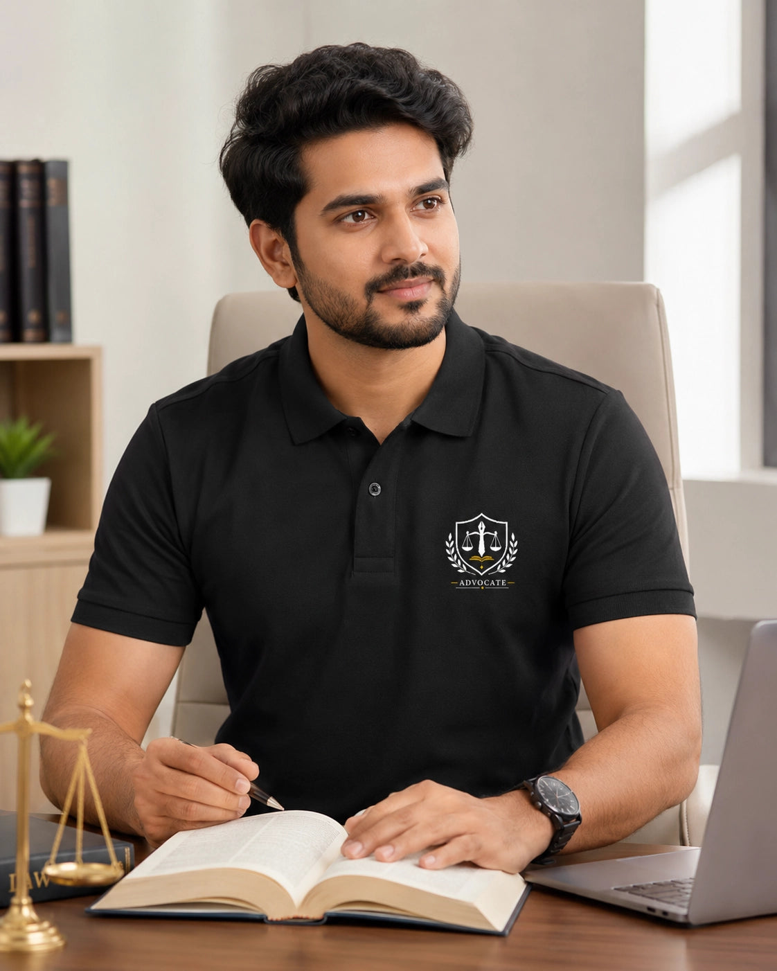 Advocate Logo - Black Polo Neck Lawyer T-shirt