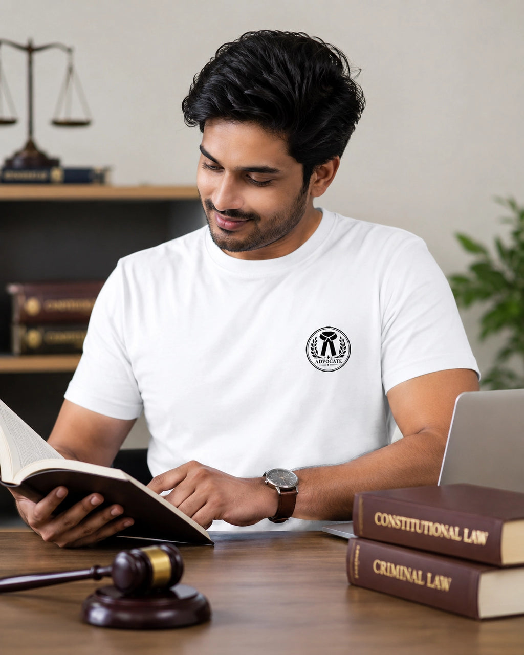 Advocate Logo - White Round Neck Lawyer T-shirt