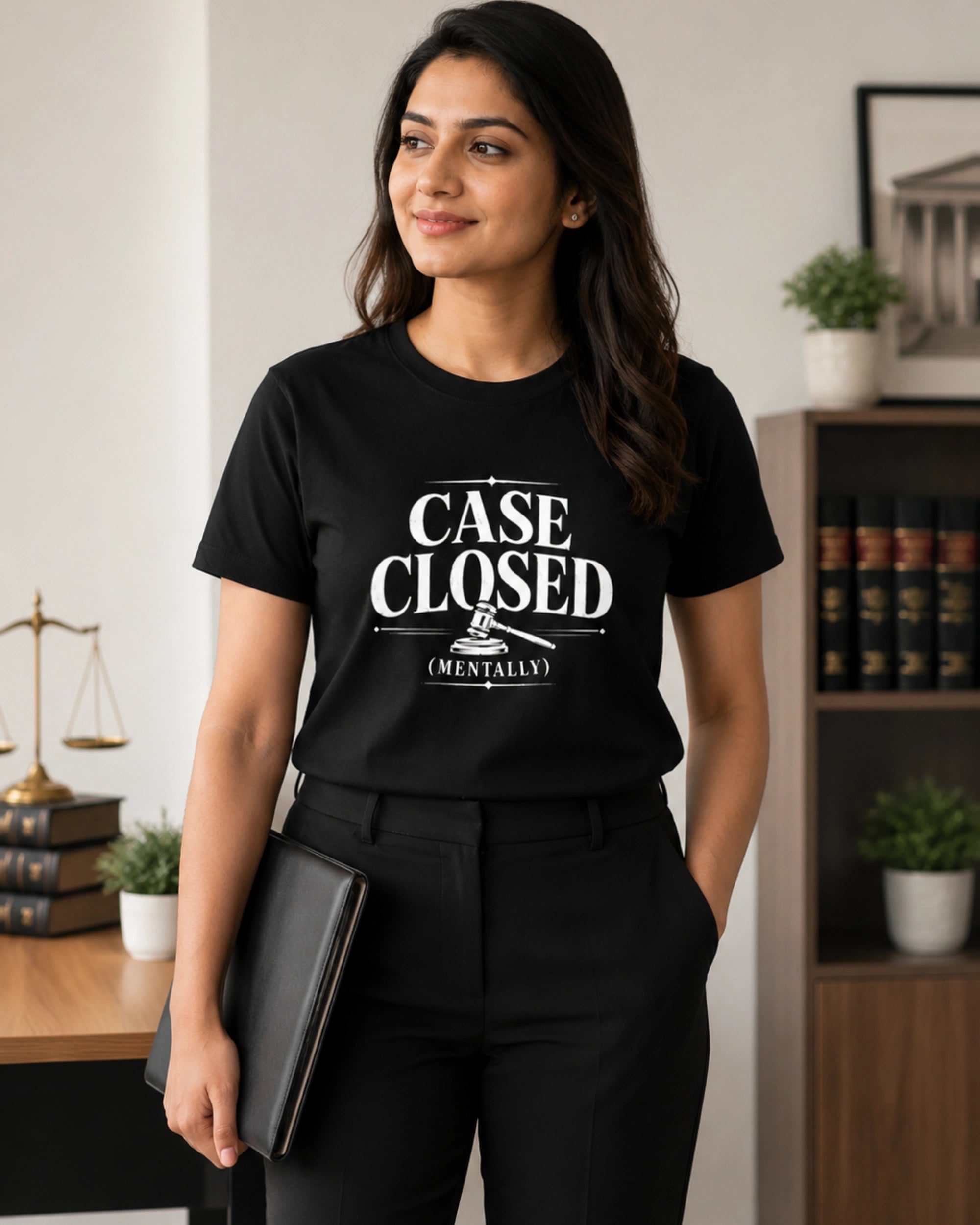 Case Closed (Mentally) - Black Round Neck Lawyer T-shirt