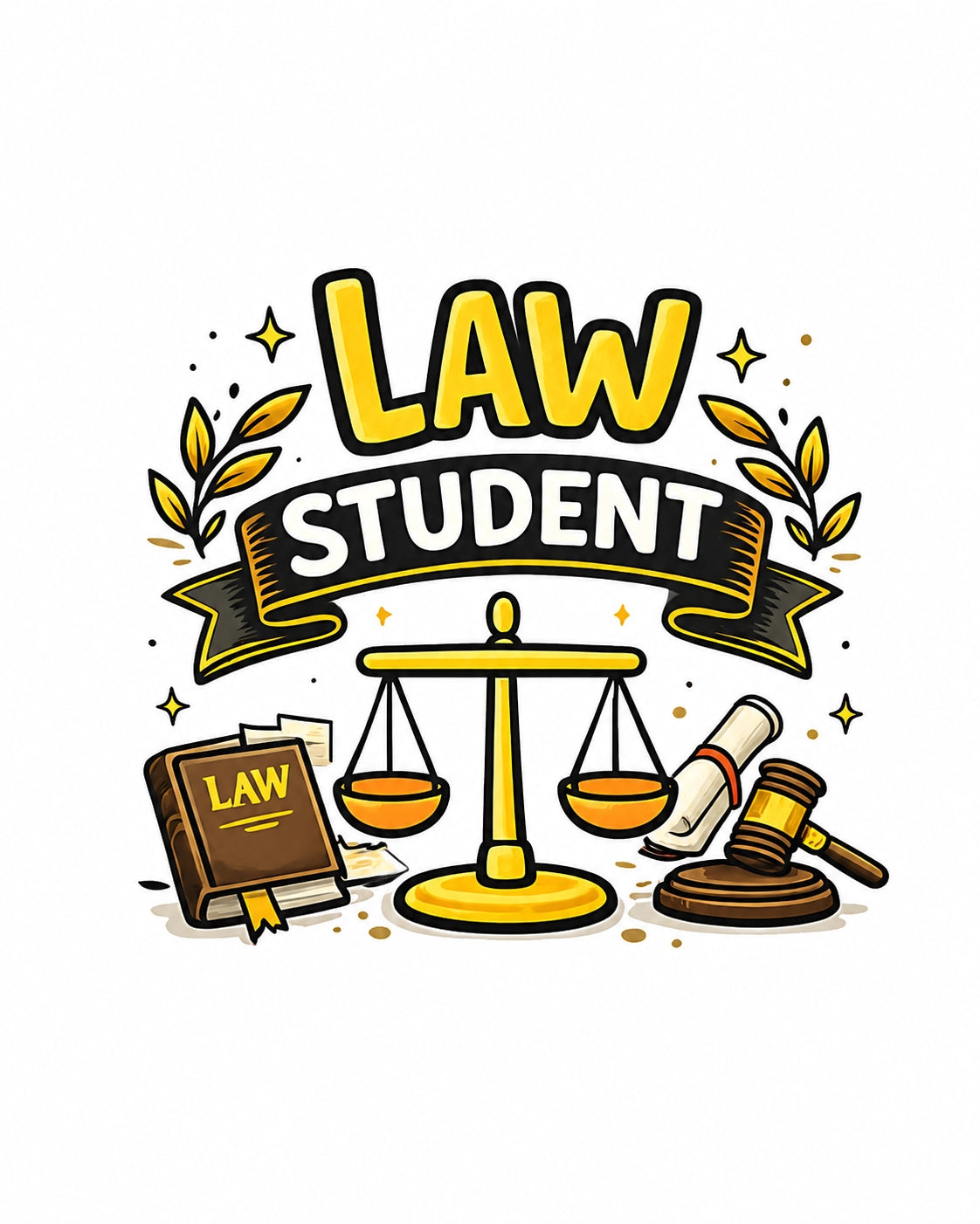 Law Student - White Round Neck Law Student T-shirt