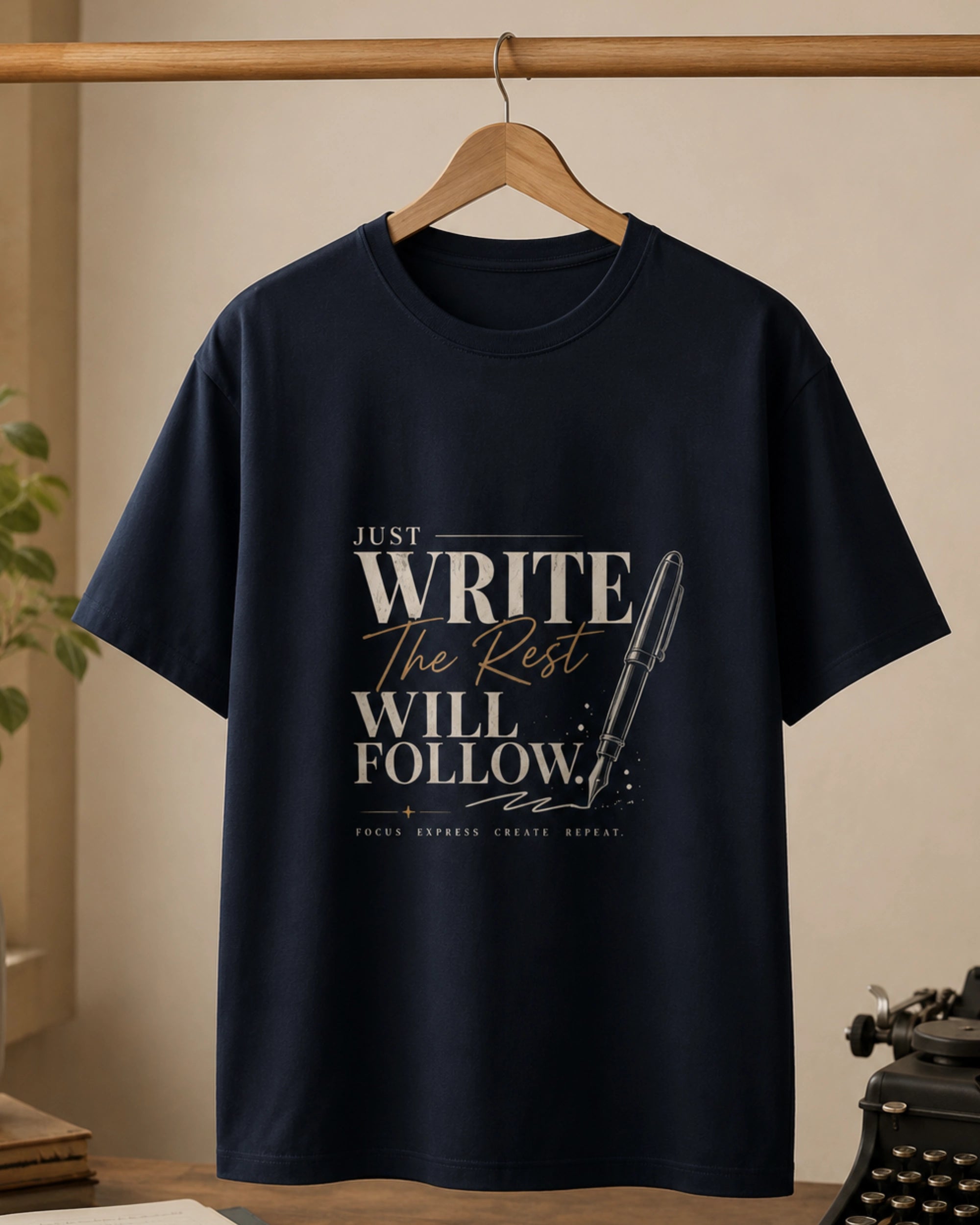 Just Write The Rest Will Follow - Navy Blue Round Neck Writer T-shirt