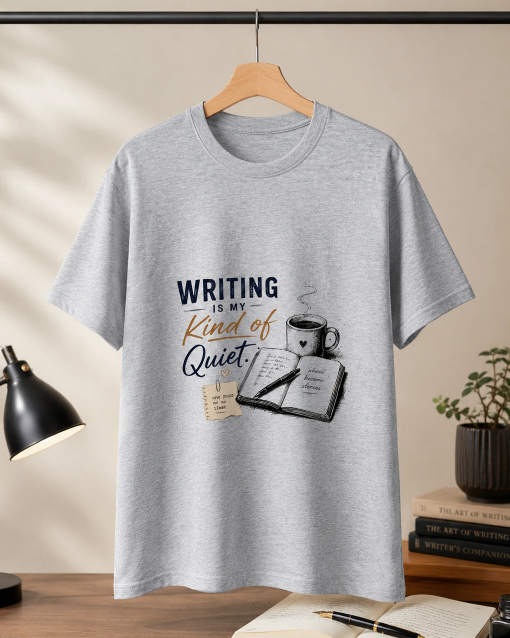 Writing Is My Kind Of Quiet - Grey Melange Round Neck Writer T-shirt