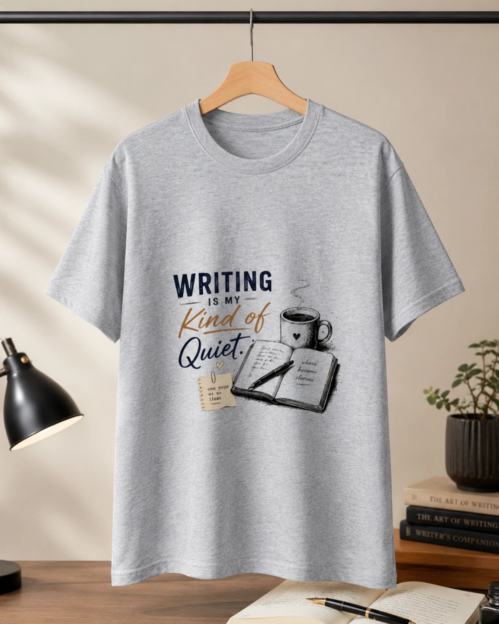 Writing Is My Kind Of Quiet - Grey Melange Round Neck Writer T-shirt
