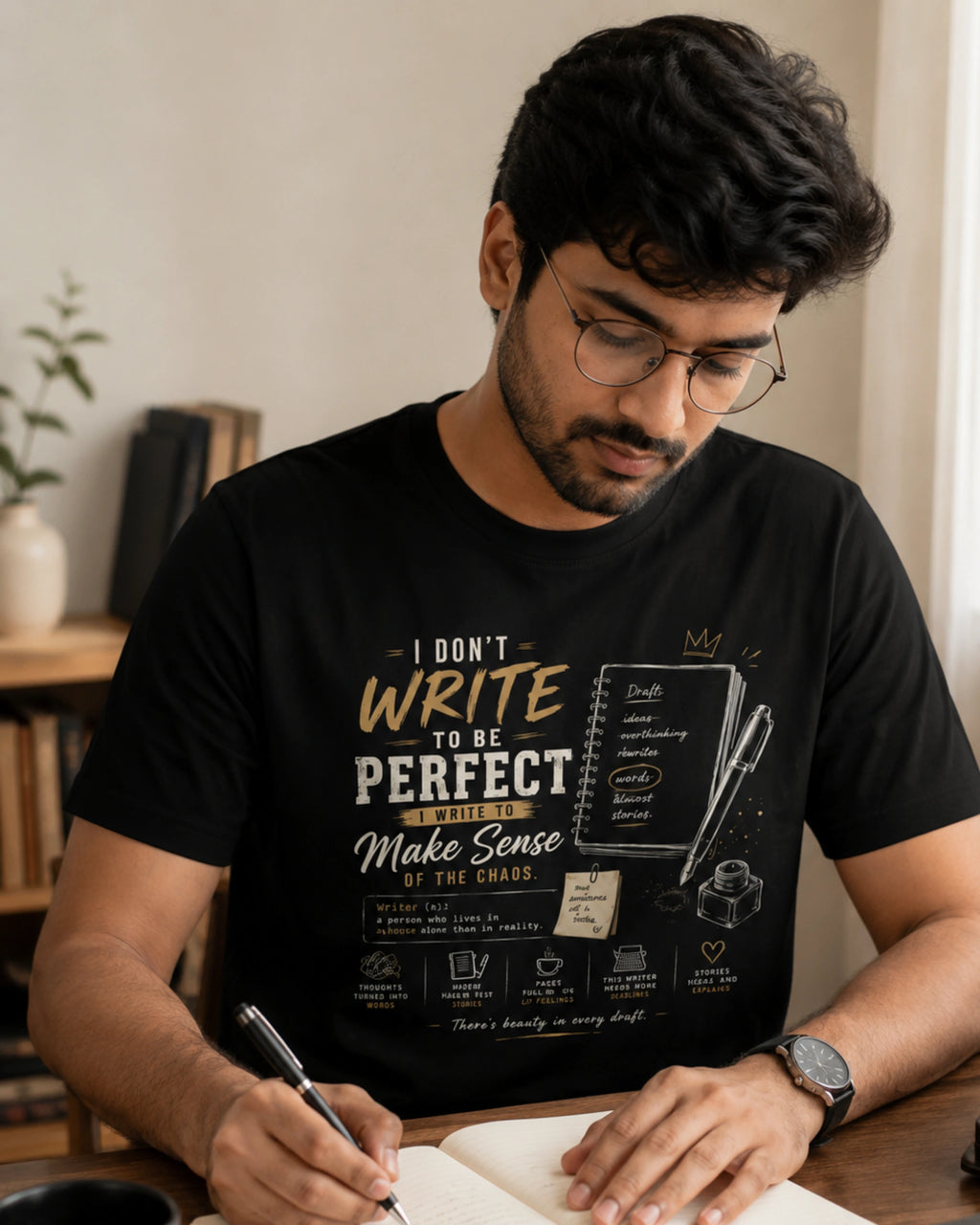 I Don't Write To Be Perfect - Black Round Neck Writer T-shirt