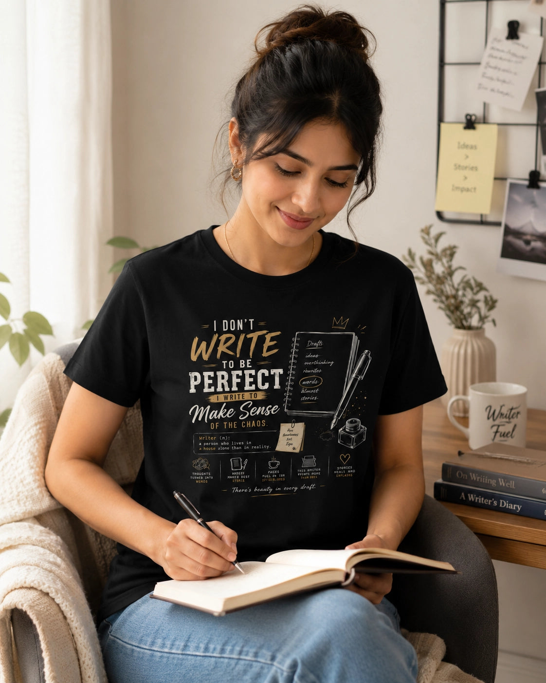 I Don't Write To Be Perfect - Black Round Neck Writer T-shirt
