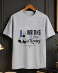 Writing Is My Therapy – Writer Graphic T-Shirt (Grey Melange)
