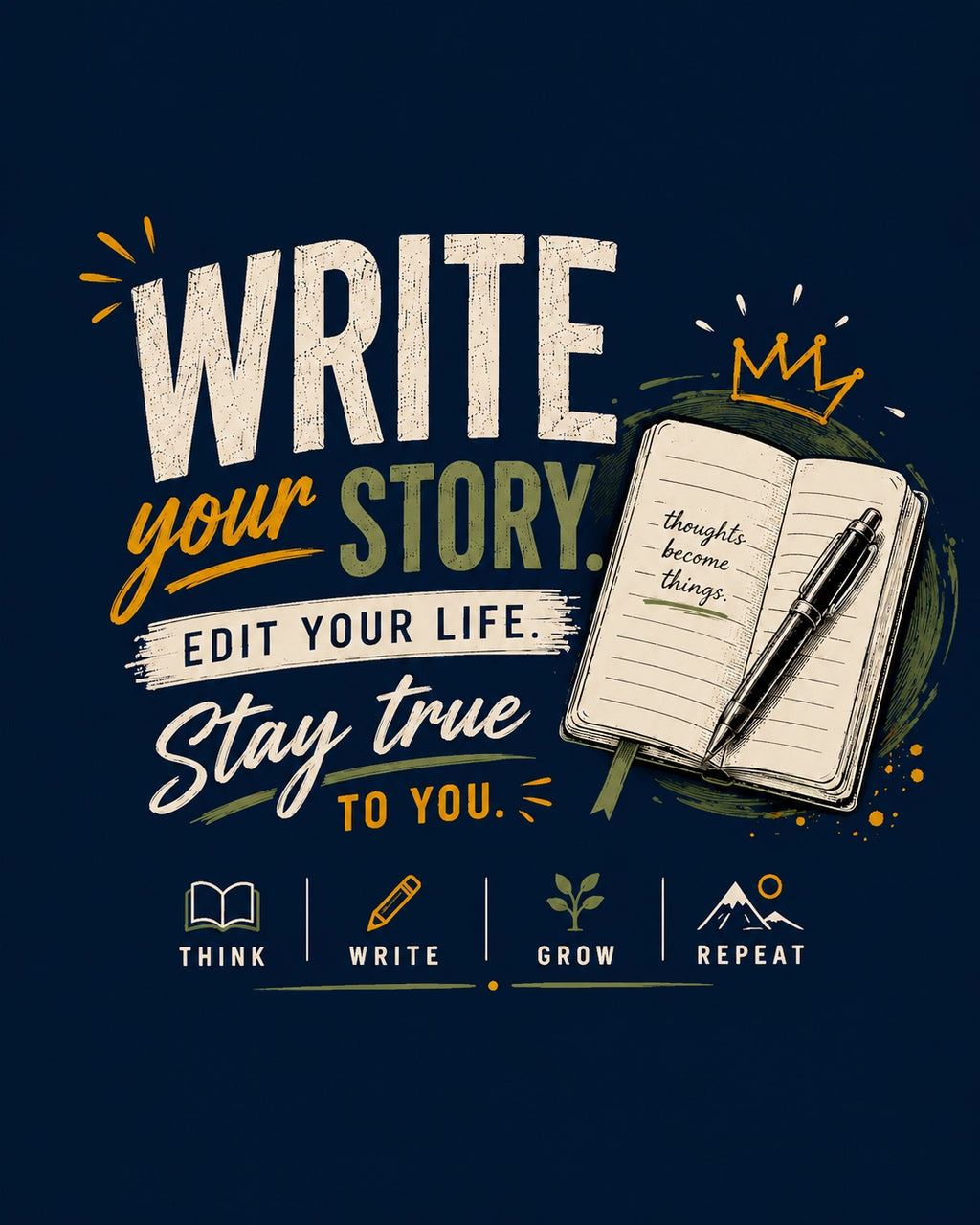 Write Your Story - Navy Blue Round Neck Writer T-shirt
