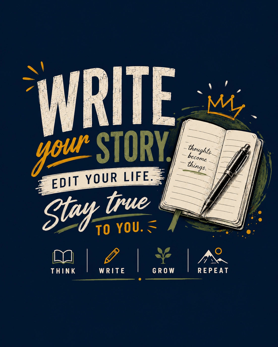 Write Your Story - Navy Blue Round Neck Writer T-shirt