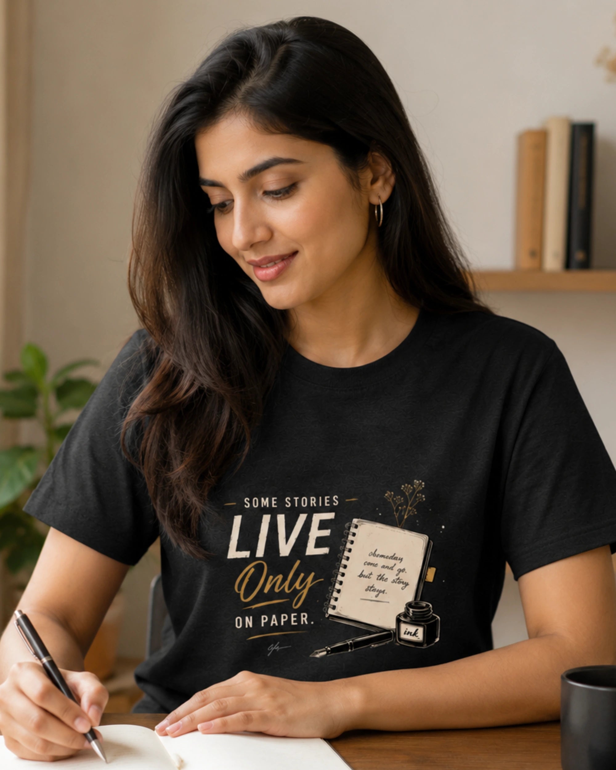 Some Stories Live Only On Paper – Writer T-Shirt (Black Melange)