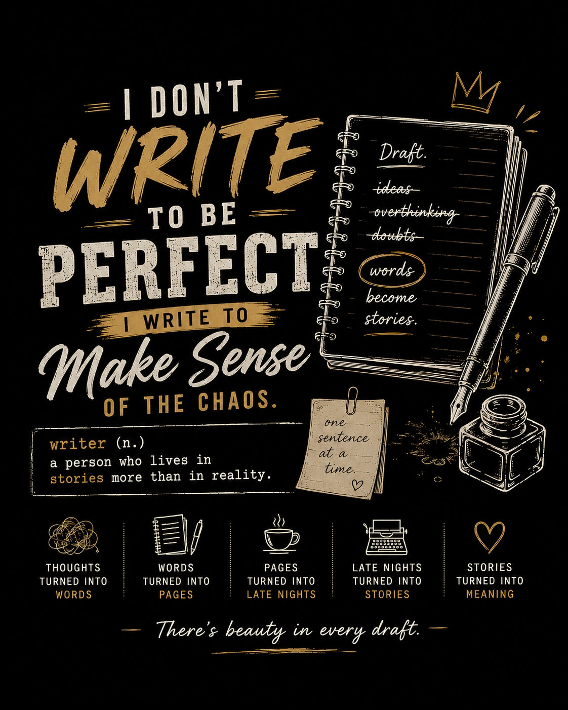 I Don't Write To Be Perfect - Black Round Neck Writer T-shirt