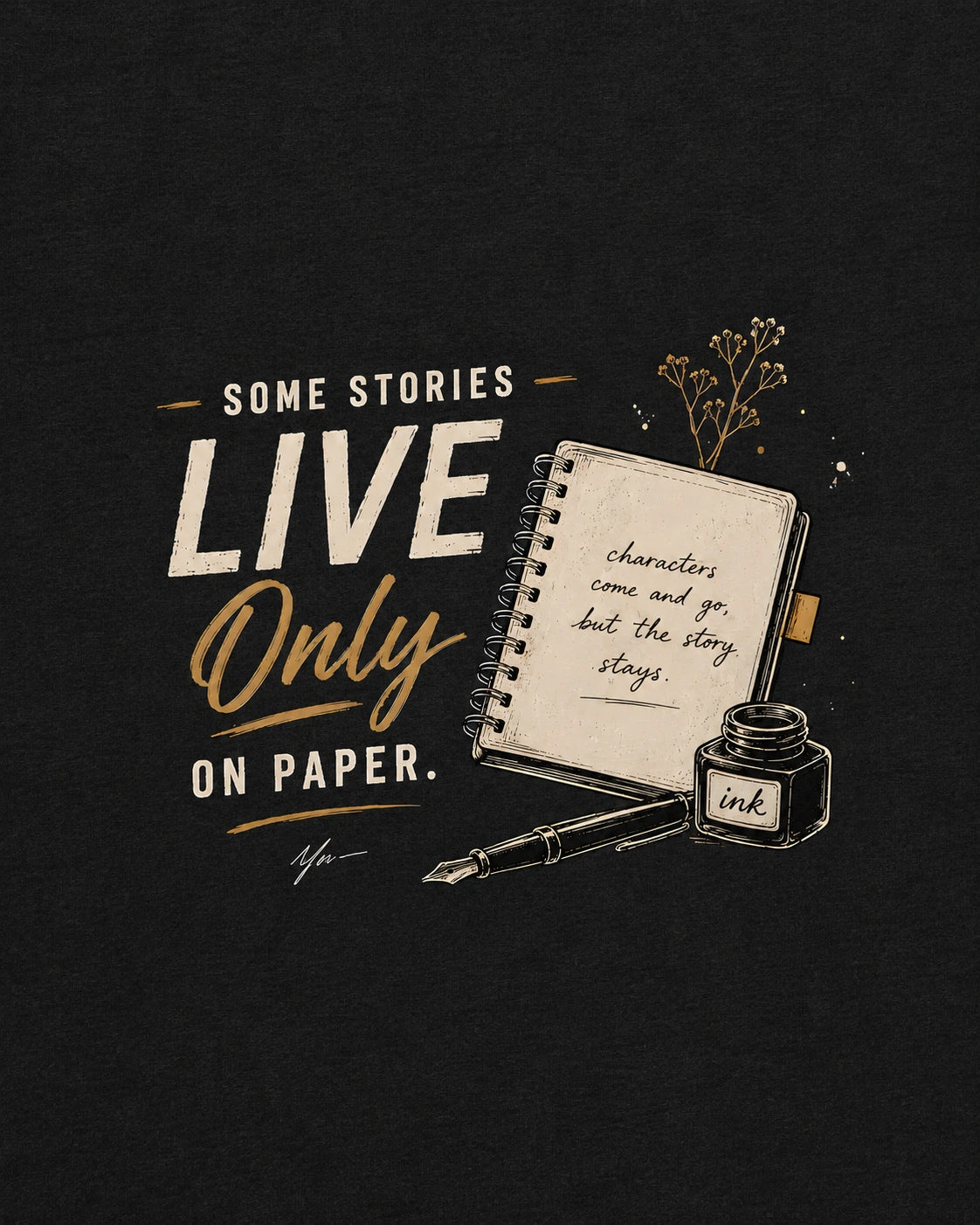 Some Stories Live Only On Paper – Writer T-Shirt (Black Melange)